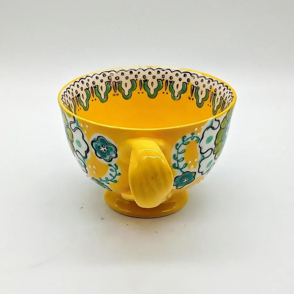Set of 2 Anthropologie Elka Ayaka Yellow Ceramic Footed Mugs NWOT - Picture 3 of 8